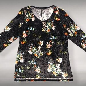 Boho Floral Crushed Velvet Tunic Top Whimsigoth Cottagecore Black Witchy Women S
